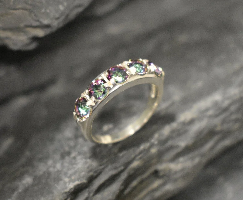 Sterling silver rings for women -Mystic Topaz Band - Half Eternity Ring - Purple Silver Band