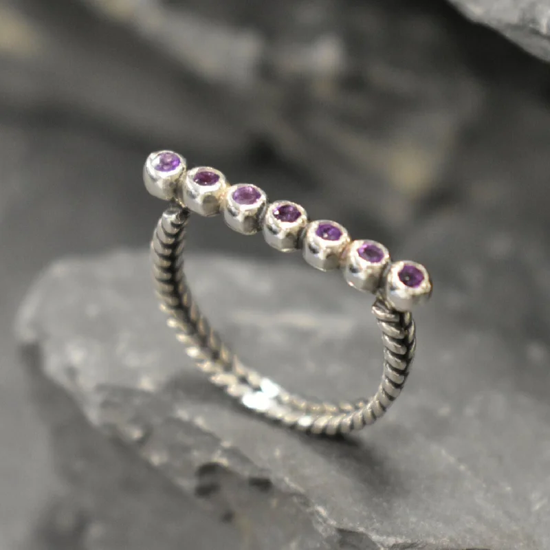 Classic rings for women -Natural Amethyst Ring - Purple Bar Ring - Rope Bubble Ring