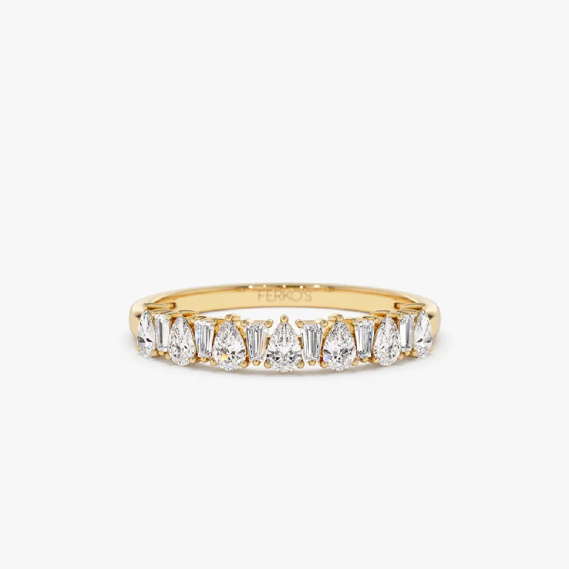 Princess cut engagement rings for women -14k Pear Shaped & Tapered Baguette Diamond Anniversary Ring