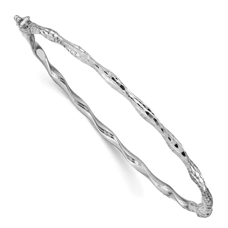 Custom bangles for women -Curata 3mm 14k White Gold Sparkle Cut Twisted Hinged Cuff Stackable Bangle Bracelet