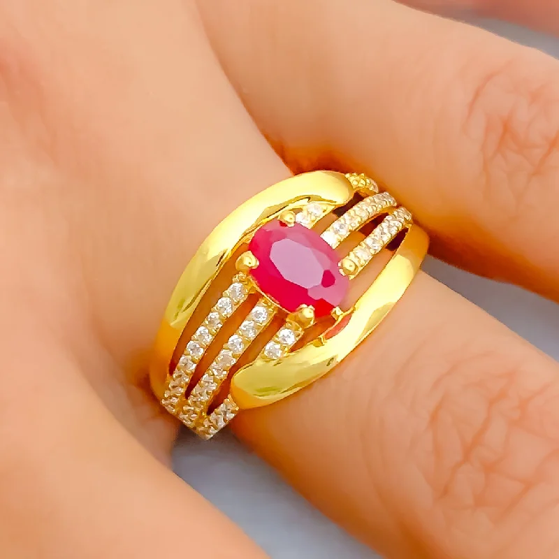 Stackable gemstone rings for women -Opulent Beautiful 22k Gold CZ Statement Ring