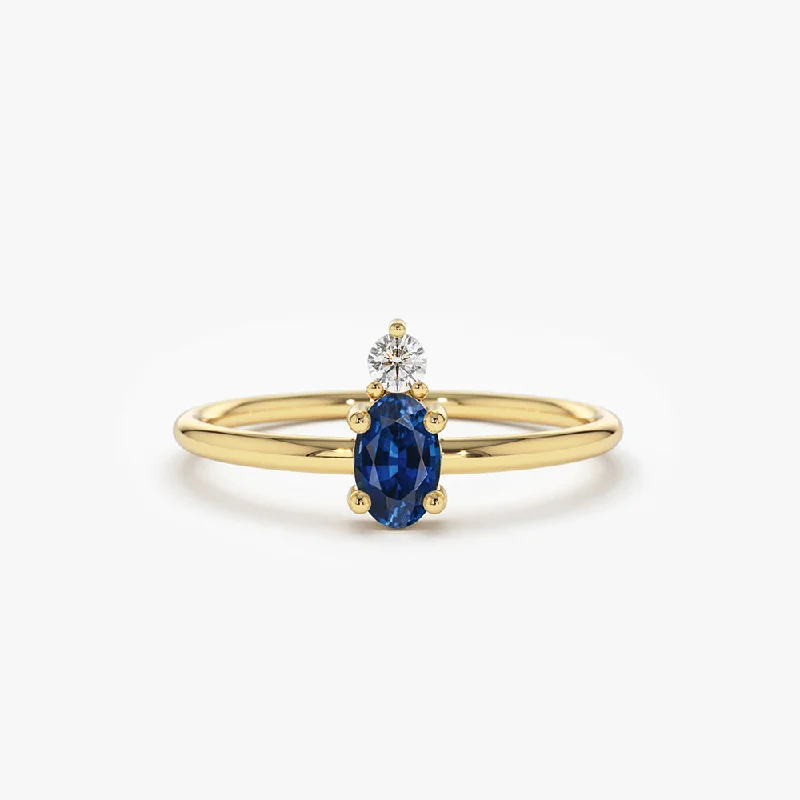 High-quality engagement rings for women -14K Gold Oval Sapphire and Diamond Ring