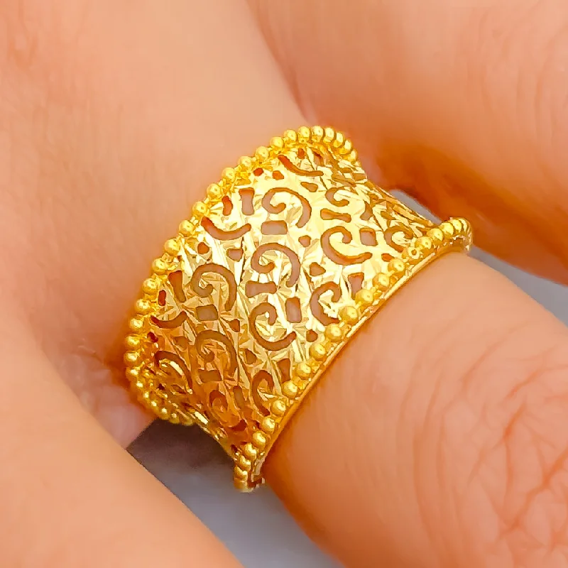 Elegant rings for women -Ornate Etched 21k Gold Ring