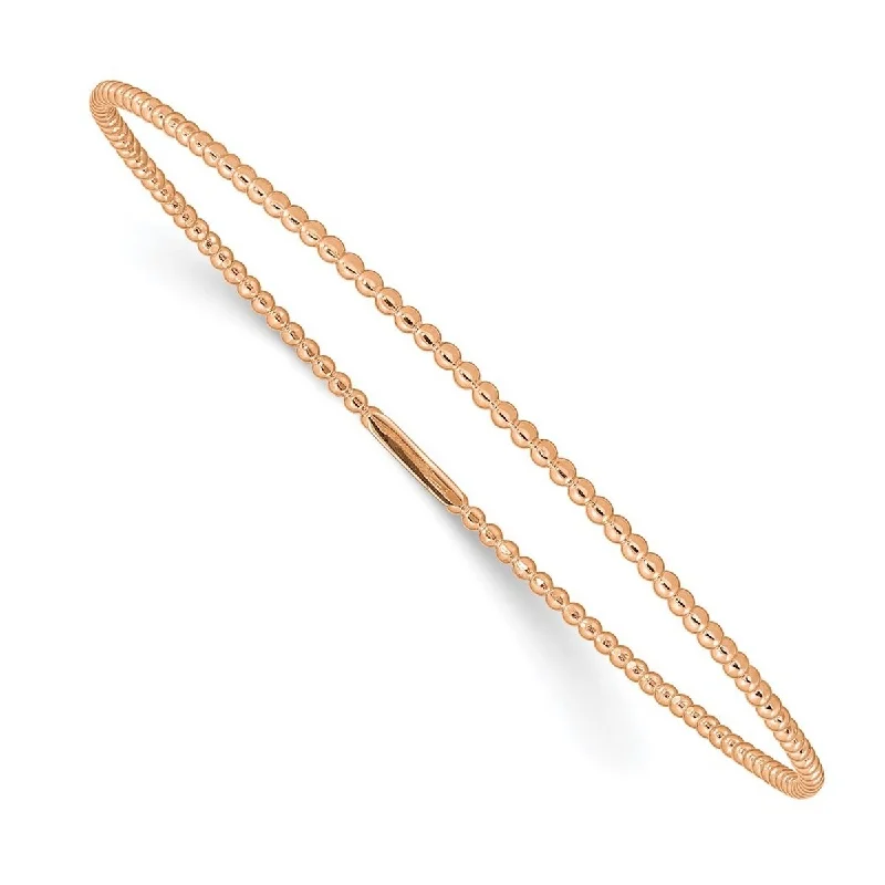 High-end bangles for women -Curata 14k Rose Gold Solid Beaded Slip Cuff Stackable Bangle Bracelet