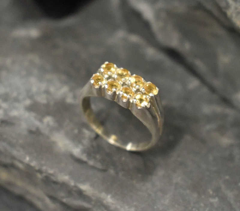 Black diamond rings for women -Citrine Ring - Double Yellow Band - Thick Vintage Ring