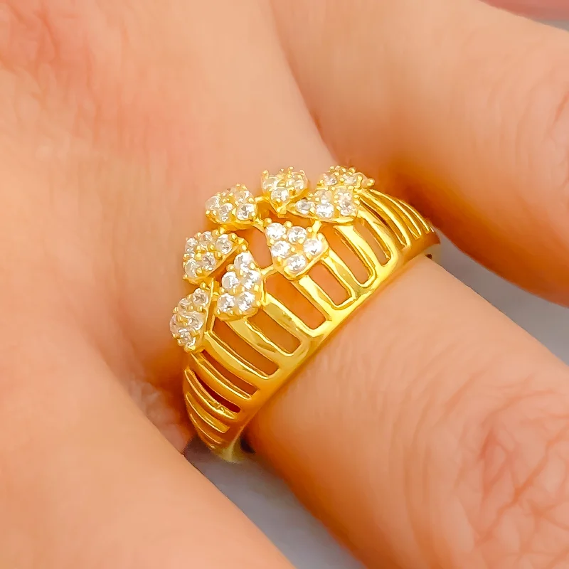 Vintage rings for women -Distinct Contemporary Flower 22k Gold CZ Ring