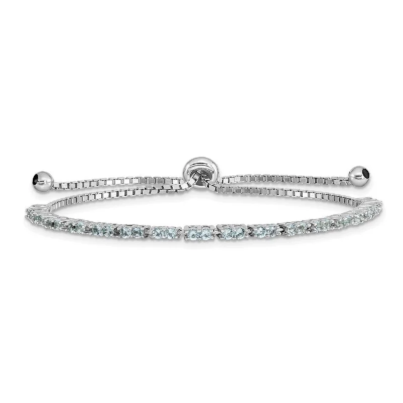 Multi-strand bracelets for women -Curata 925 Sterling Silver Rhodium Plated March Light Blue CZ Cubic Zirconia Simulated Diamond Adj Bracelet