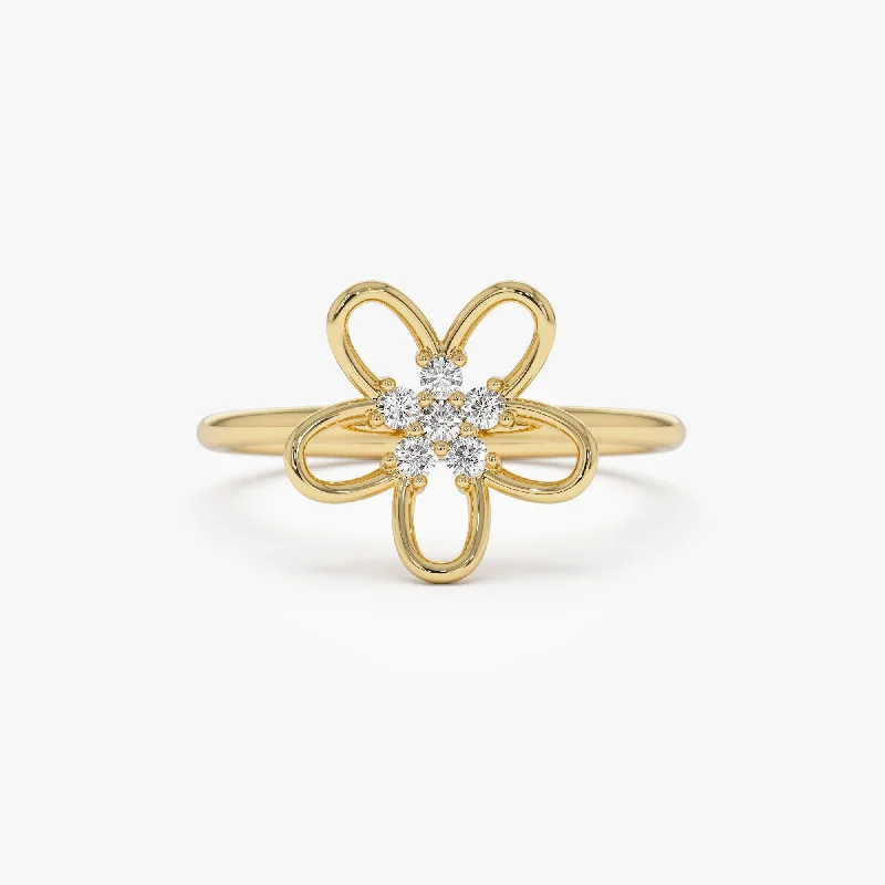 Vintage engagement rings for women -14k Diamond Flower Ring