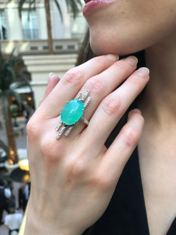 Elegant gemstone rings for women -Large Chrysoprase Ring  - Natural Chrysoprase Ring - Green Statement Ring