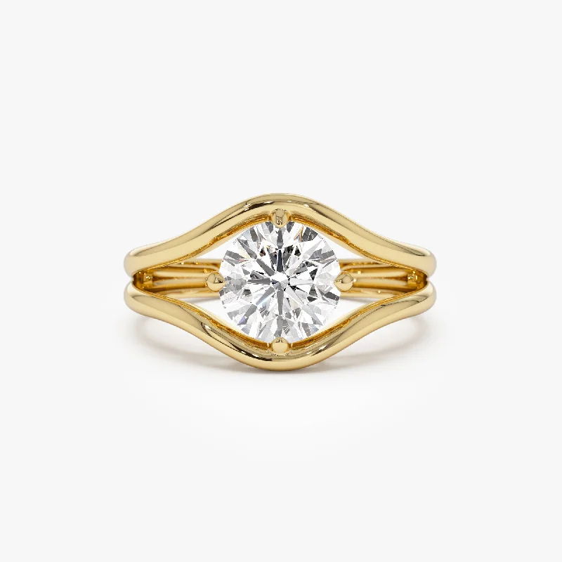 Gold solitaire engagement rings for women -1.50 ctw 14k Split Shank Unique Round Lab Grown Diamond Engagement Ring - Bella