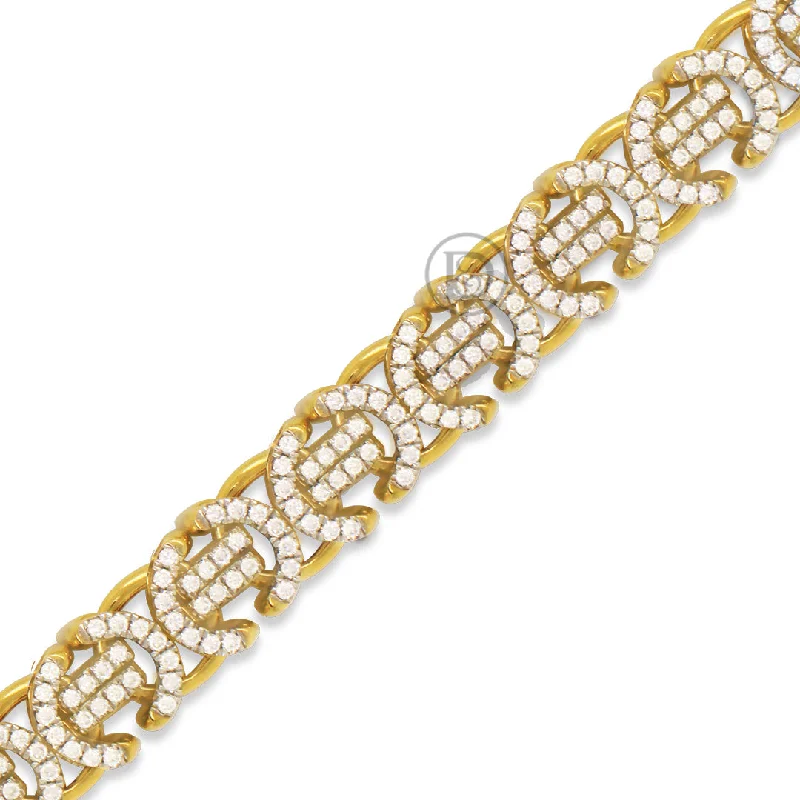 Cuff bracelets for women -10K yellow gold men's bracelet with 4.00ct diamonds