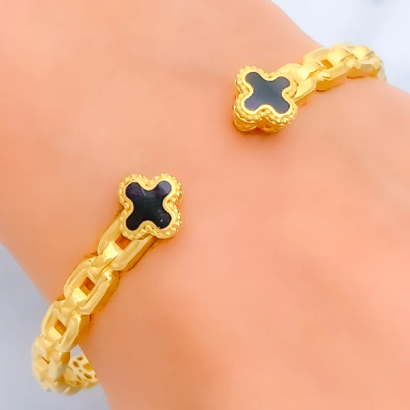 Classic bracelets for women -Upscale Floral 22k Gold Bangle Bracelet