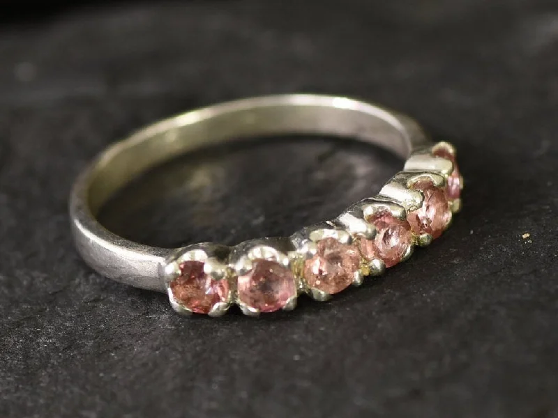 Fashionable statement rings for women -Pink Tourmaline Ring - Pink Eternity Band - Dainty Tourmaline Ring