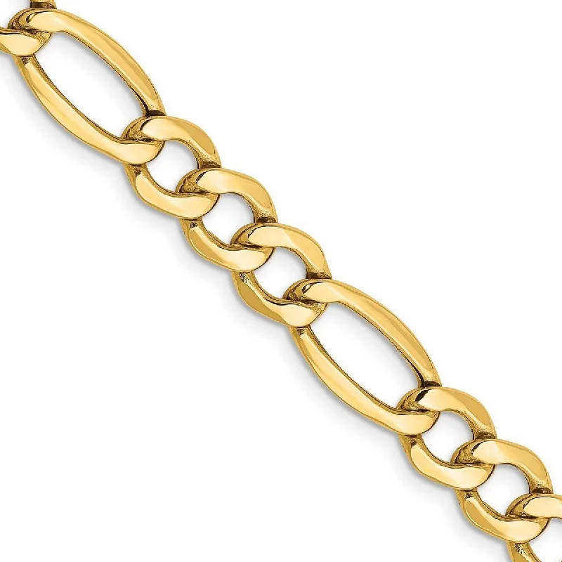 Diamond bracelets for women -Curata 10k Yellow Gold Polished Lobster Claw Closure 7.3mm Semi-Solid Figaro Chain Bracelet - 8 Inch