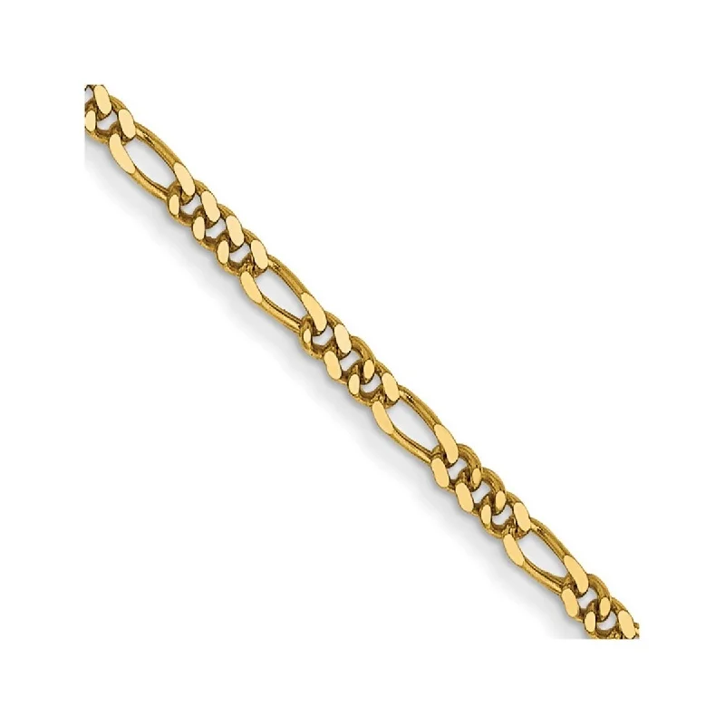 Geometric bracelets for women -Curata 14k Solid Polished Gold 1.25mm Flat Figaro Chain Bracelet - 7 Inch - Spring Ring