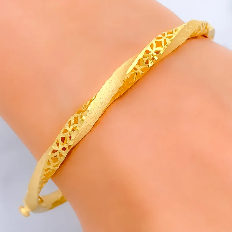 Adjustable bracelets for women -Distinct Twisted Jali 22k Gold Bangle Bracelet