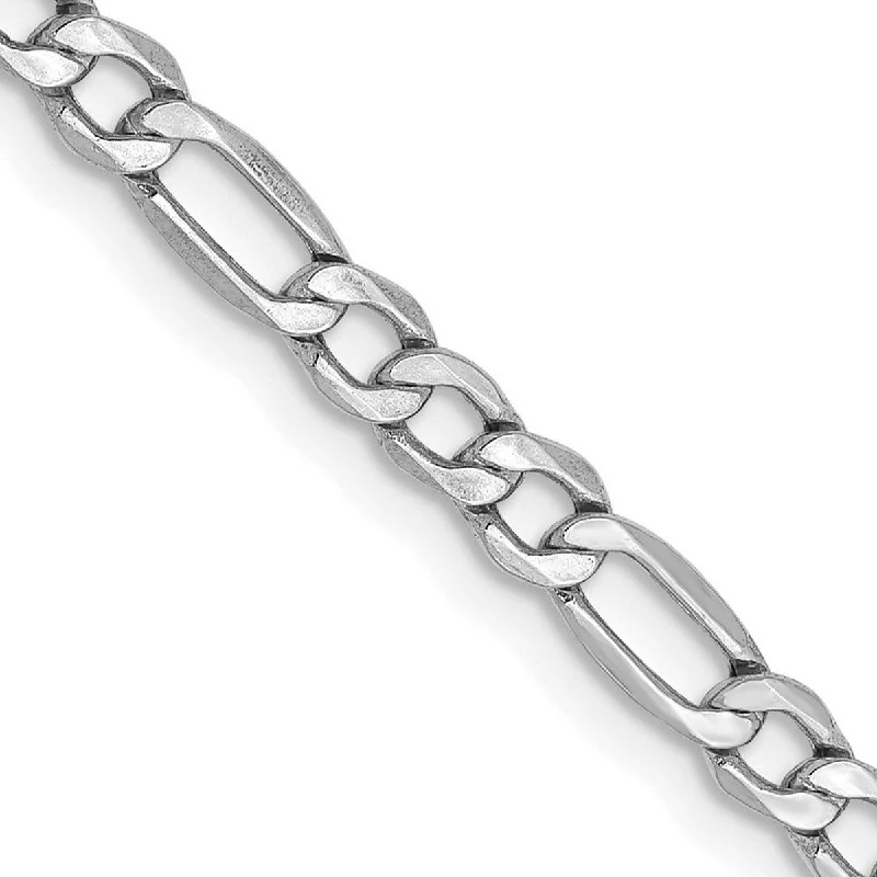 Leather bracelets for women -Curata 14k White Gold 3.5mm Semi-solid Figaro Chain Bracelet - 8 Inch