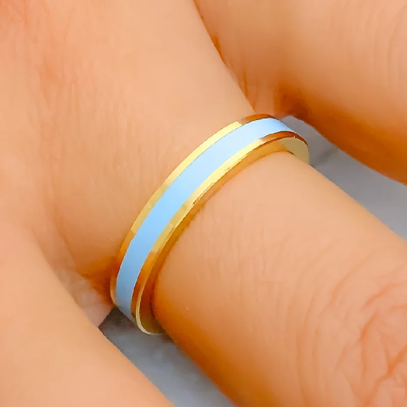 Custom gold rings for women -Timeless Sky Blue 22k Gold Enamel Band