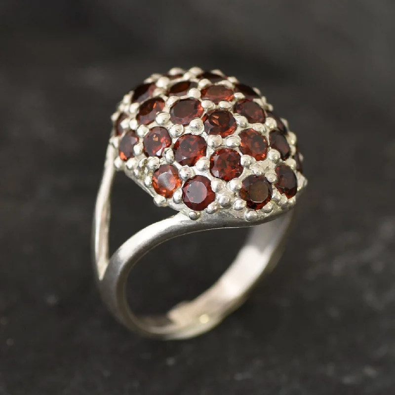 Vintage gemstone rings for women -Red Dome Ring - Natural Garnet Ring, Red Berry Ring