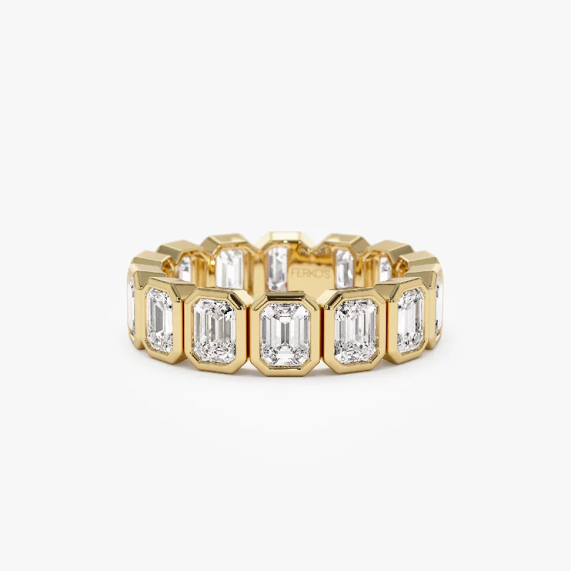 Unique vintage engagement rings for women -3.50 ctw 14k Bezel Setting Full Eternity Emerald Cut Lab Grown Diamond Wedding Ring - Nova