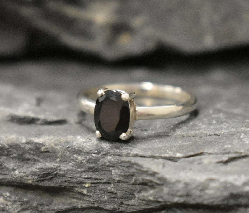 Amethyst rings for women -Black Onyx Ring - Natural Onyx Ring - Black Solitaire Ring