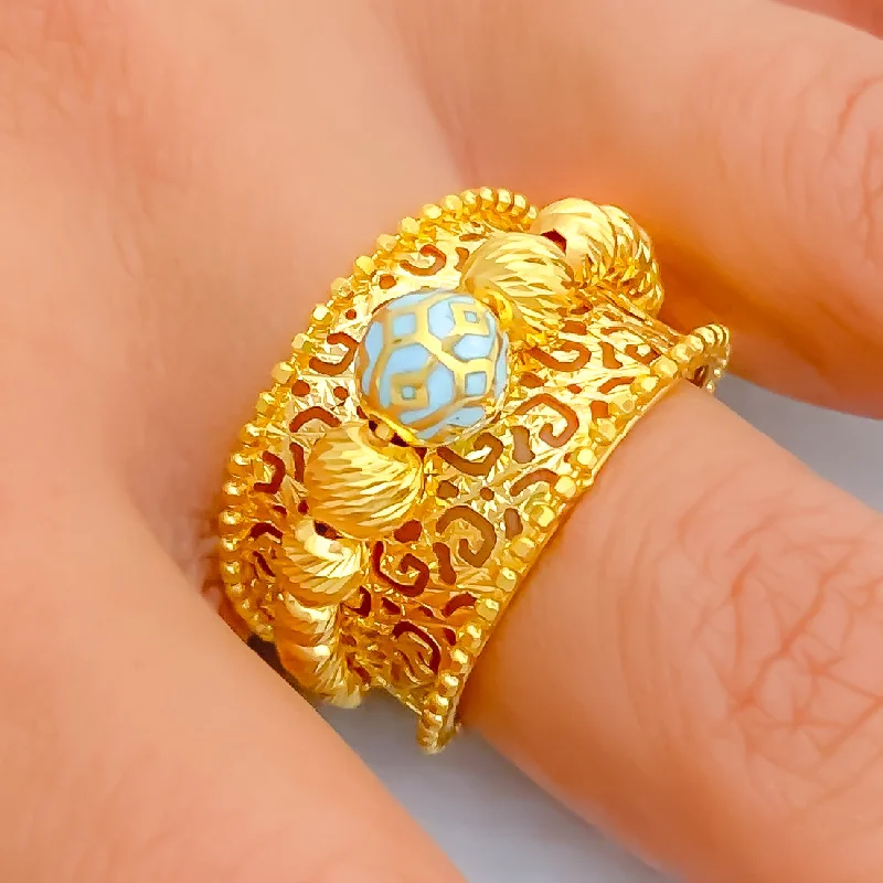 Floral rings for women -Colorful Netted 21k Gold Ring