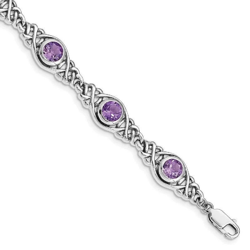 Luxury bangles for women -Curata 925 Sterling Silver Polished Amethyst Bracelet 7.25 Inch Lobster Claw