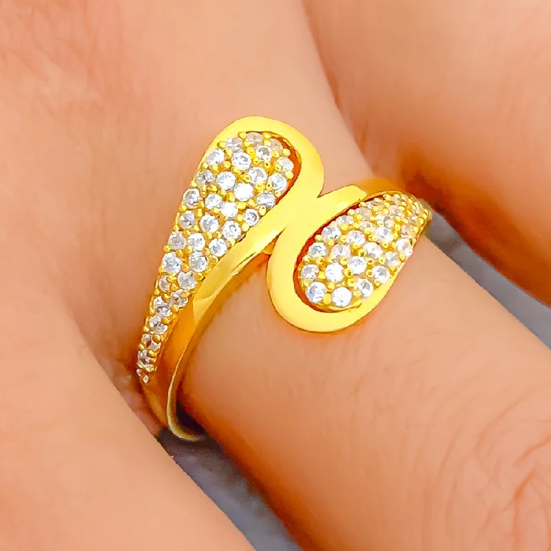 Unique wedding rings for women -Festive Overlapping 22k Gold CZ Ring