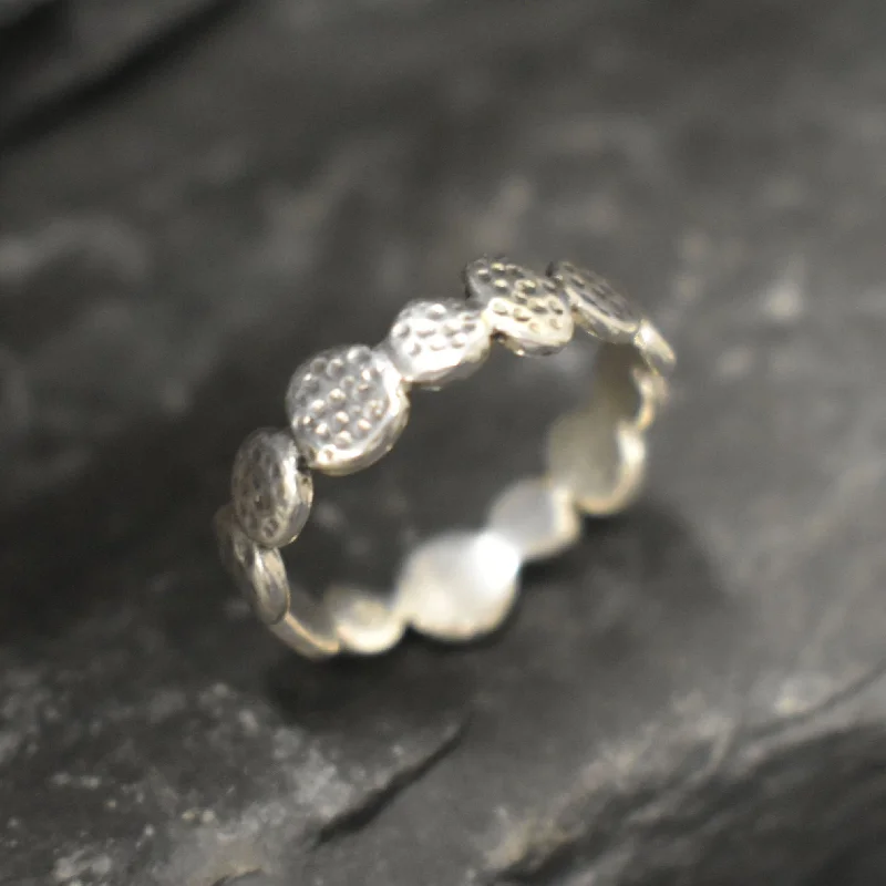 High-end rings for women -Silver Bubble Band - Hammered Silver Ring - Wide Boho Ring