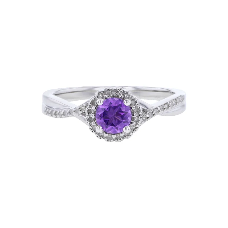 Engagement rings with colored diamonds for women -Silver Sweet Treat Amethyst & Diamond Ring