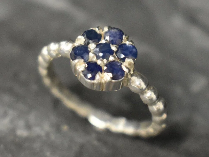 Vintage rings for women -Sapphire Flower Ring - Daisy Silver Ring - September Birthstone Ring