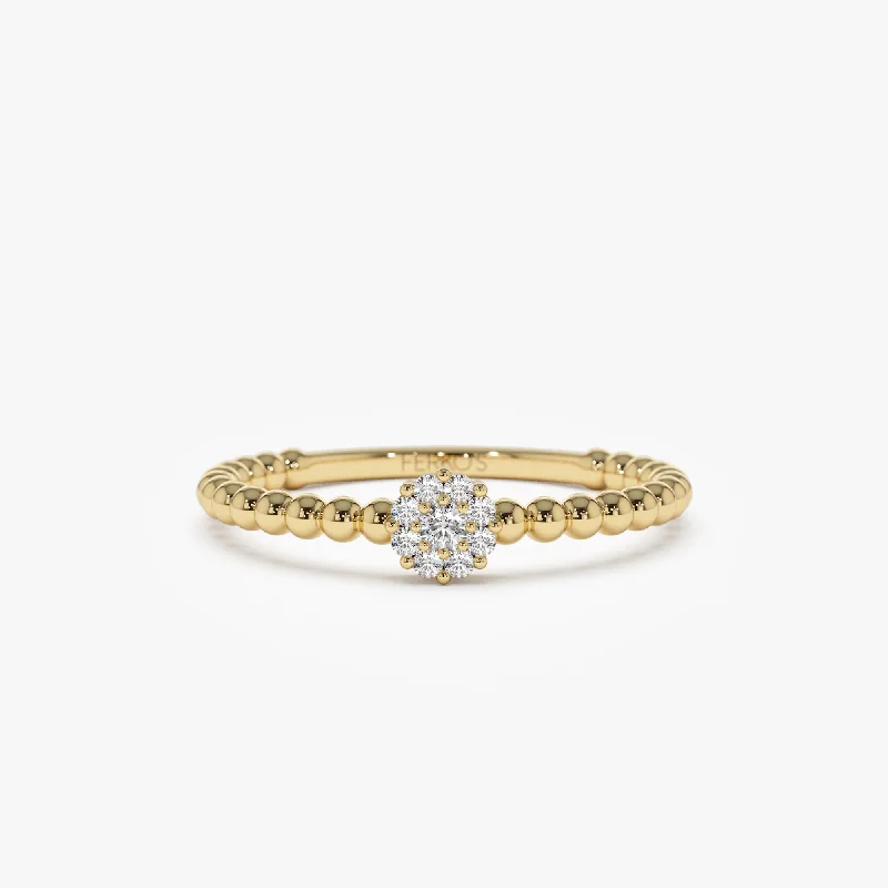 Unique engagement rings for women -14K Gold Beaded Floral Diamond Ring