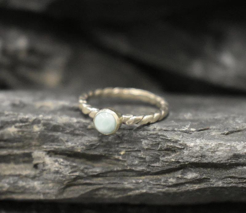 Heart-shaped rings for women -Larimar Ring - Sky Blue Ring - Twisted Silver Band