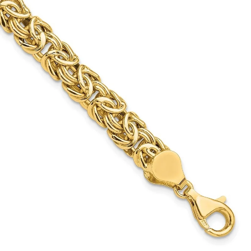 Luxury bracelets for women -Curata 14k Yellow Gold Hollow Polished Fancy Byzantine Link Bracelet 8 Inch