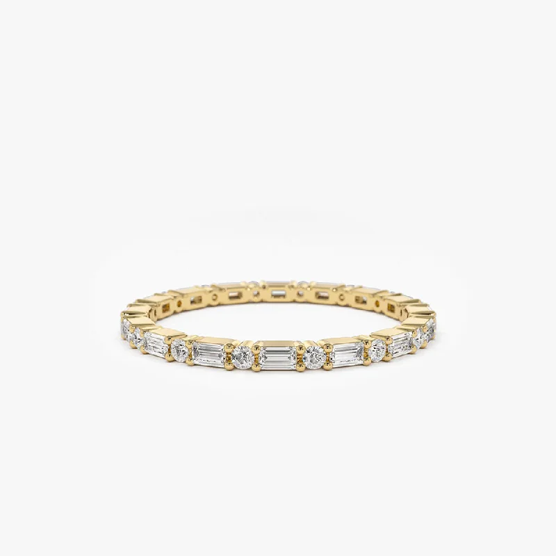 Affordable engagement rings for women -14k Alternating Baguette & Round Diamond Full Eternity Ring