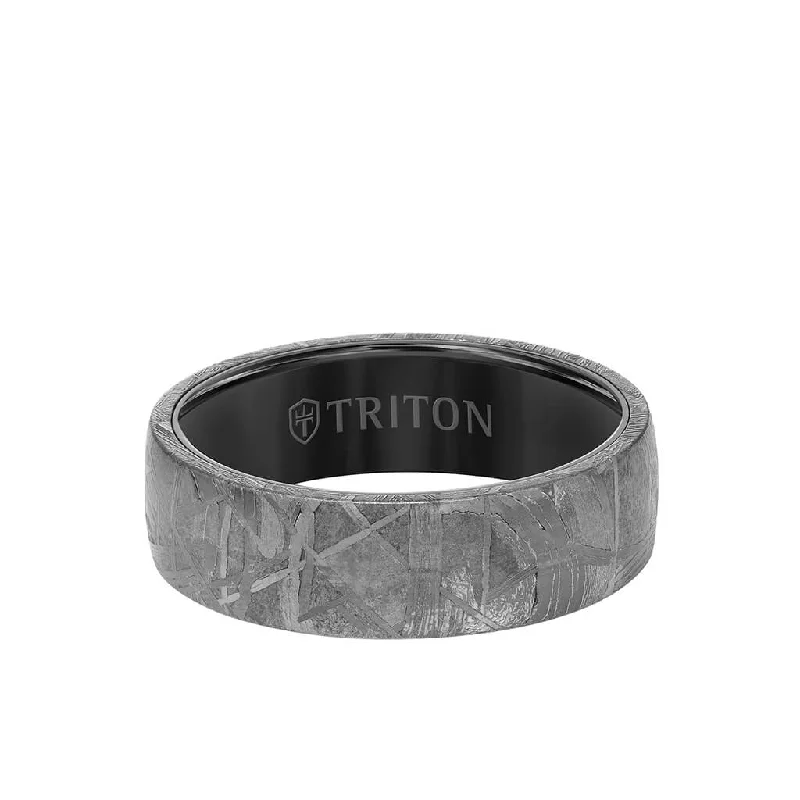 Classic wedding rings for women -7MM Tungsten Carbide Ring - Meteorite Low Dome and Flat Edge