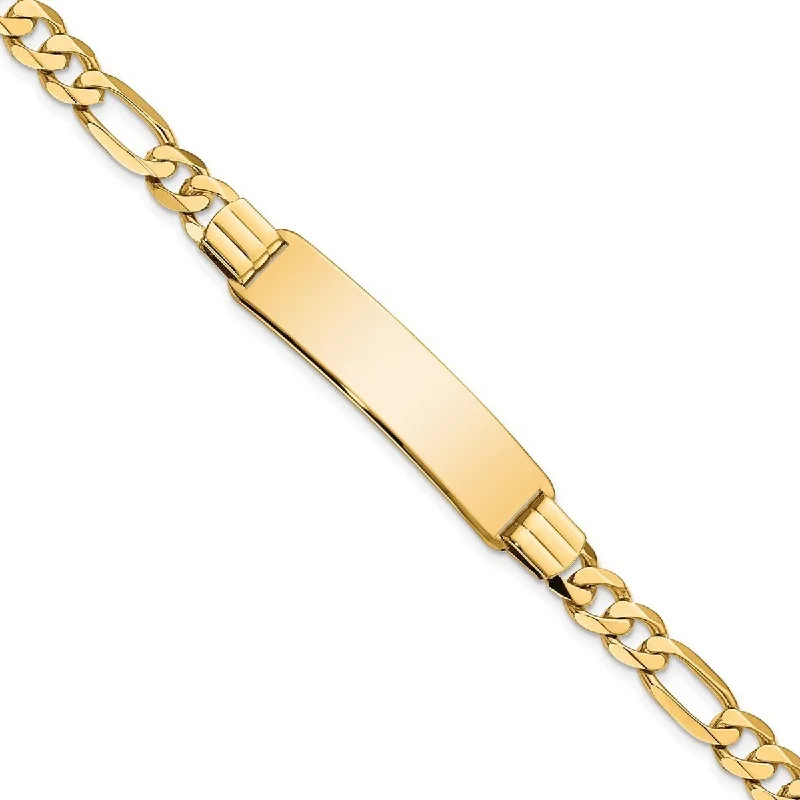 Unique diamond bracelets for women -Curata 9mm 14k Yellow Gold Engravable Flat Figaro Link ID Bracelet