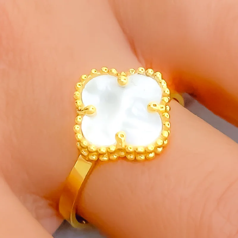 Gemstone rings for women -Fancy Floral 21K Gold Ring - Size 6.25