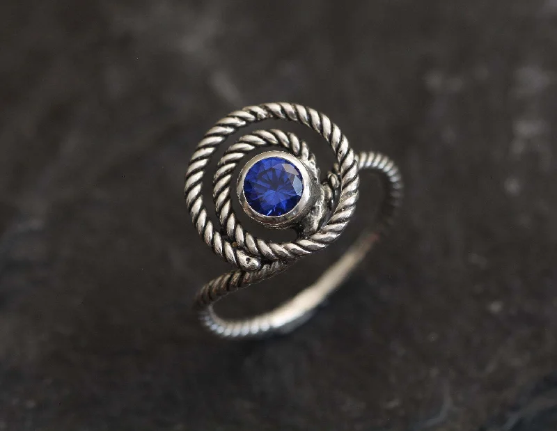 Solitaire rings for women -Blue Swirl Ring - Spiral Sapphire Ring, Large Swirl Ring