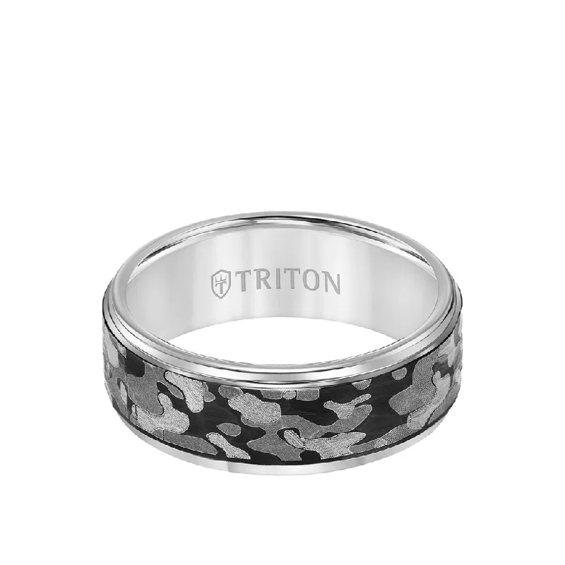 Vintage engagement rings for women -8MM Tungsten Carbide Ring - Camo Pattern and Flat Edge