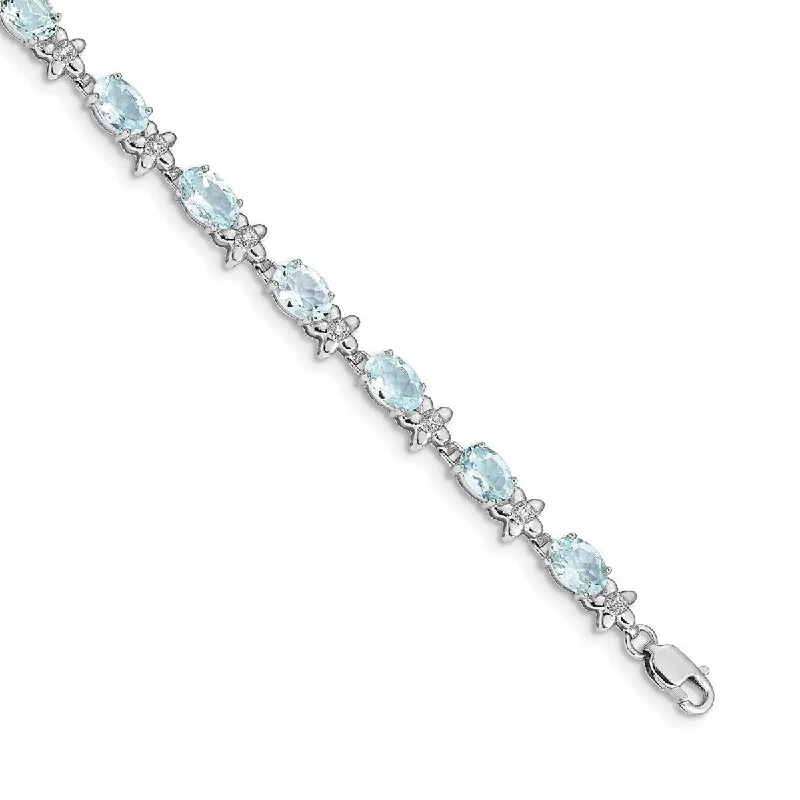 Trendy bracelets for women -Curata 5mm 14k White Gold Floral Diamond Aquamarine Bracelet