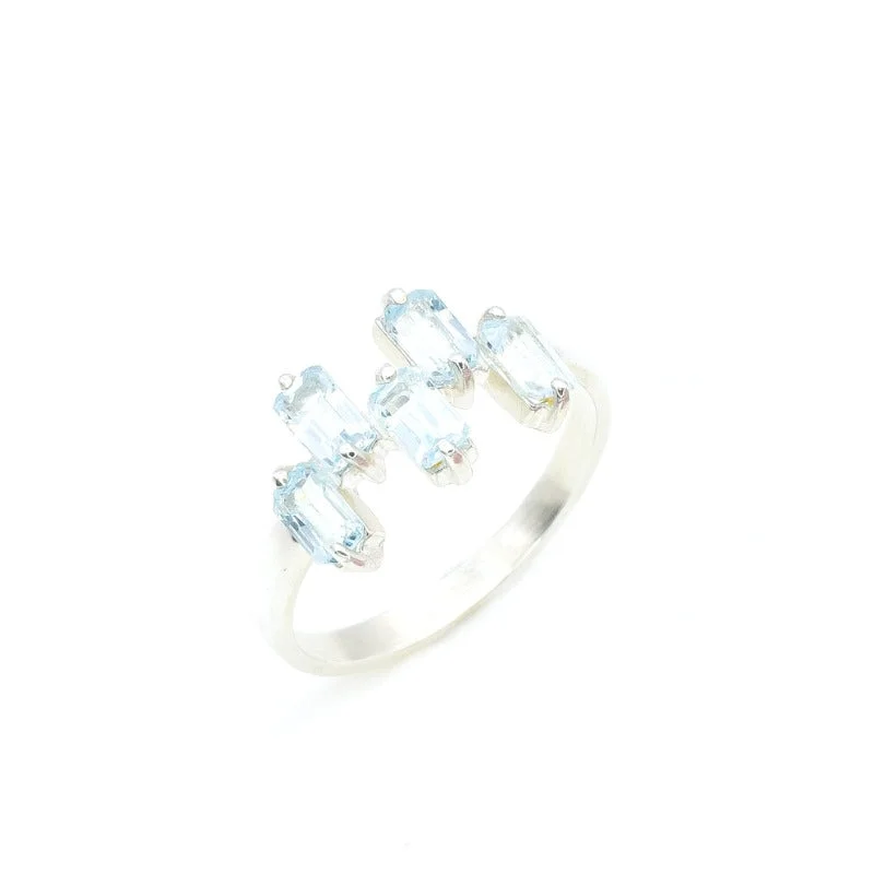 Black diamond rings for women -Blue Topaz Ring - Natural Blue Topaz, Blue Baguette Ring