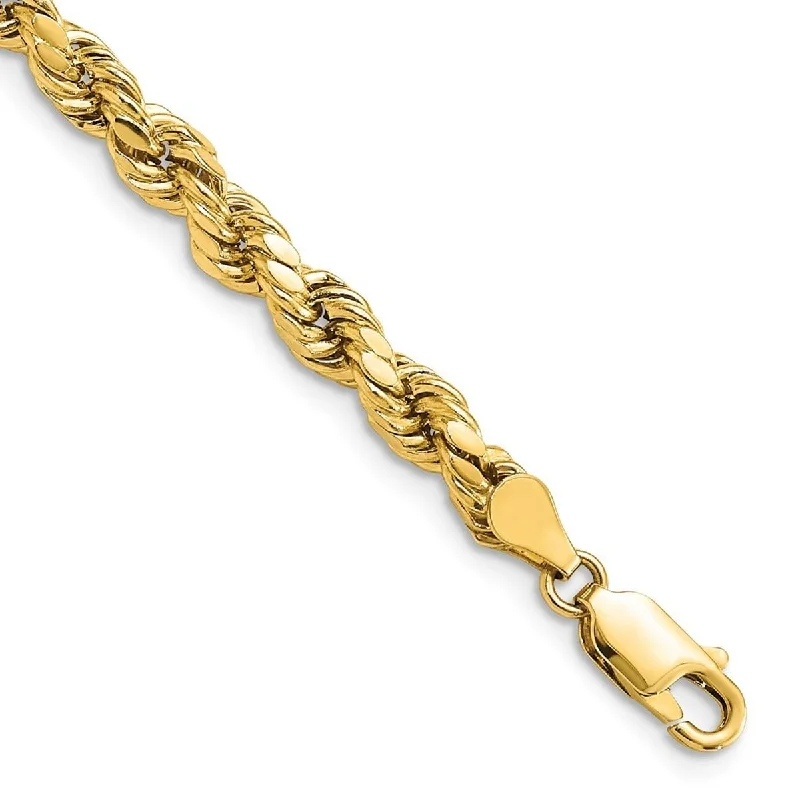 Luxury bangles for women -Curata 14k Gold 4.9mm Semi solid Sparkle Cut Rope Chain Bracelet