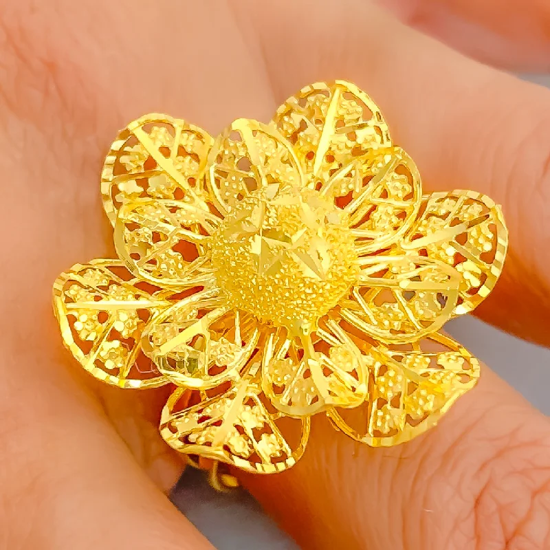 Gold diamond rings for women -Contemporary Dressy 22k Gold Flower Ring