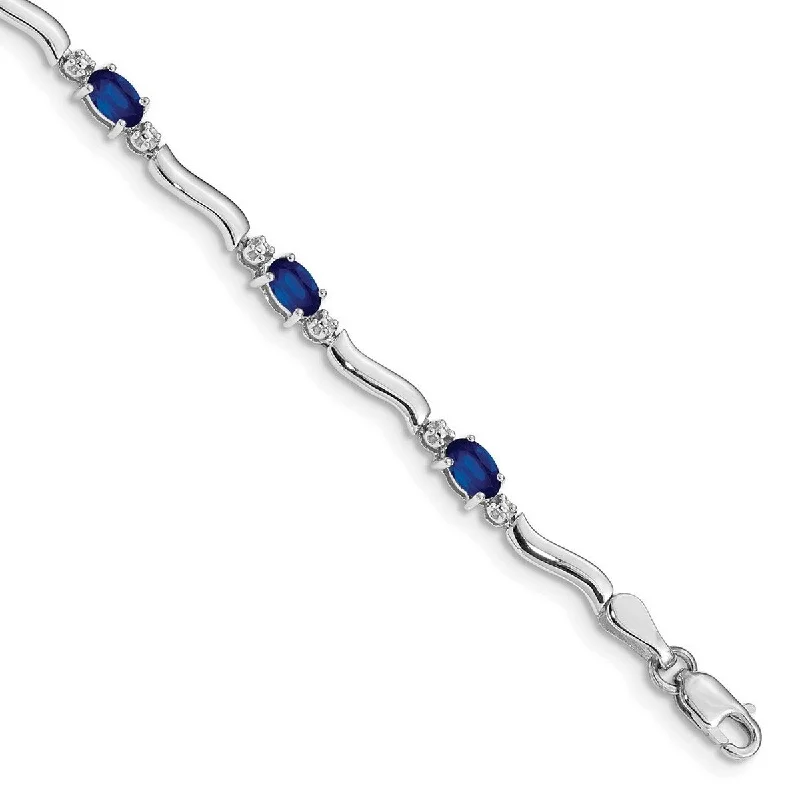 Adjustable bangles with charms for women -Curata 14k White Gold Diamond and Sapphire Bracelet