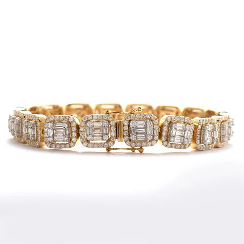 Multi-tone bracelets for women -14KY+W 14.00CTW BAGUETTE DIAMOND MENS BRACELET