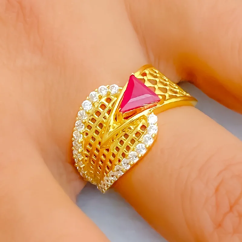 Gold rings for women -Bold Elevated 22k Gold CZ Statement Ring