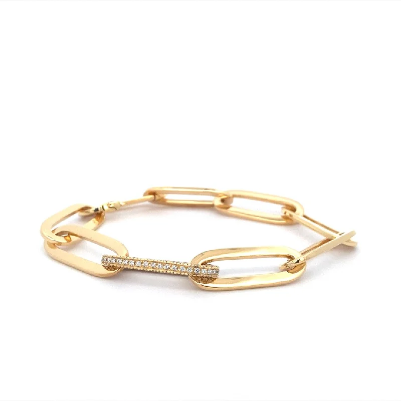 Silver bracelets for women -18K Yellow Gold Diamond Accented Large Paper Clip Link Bracelet