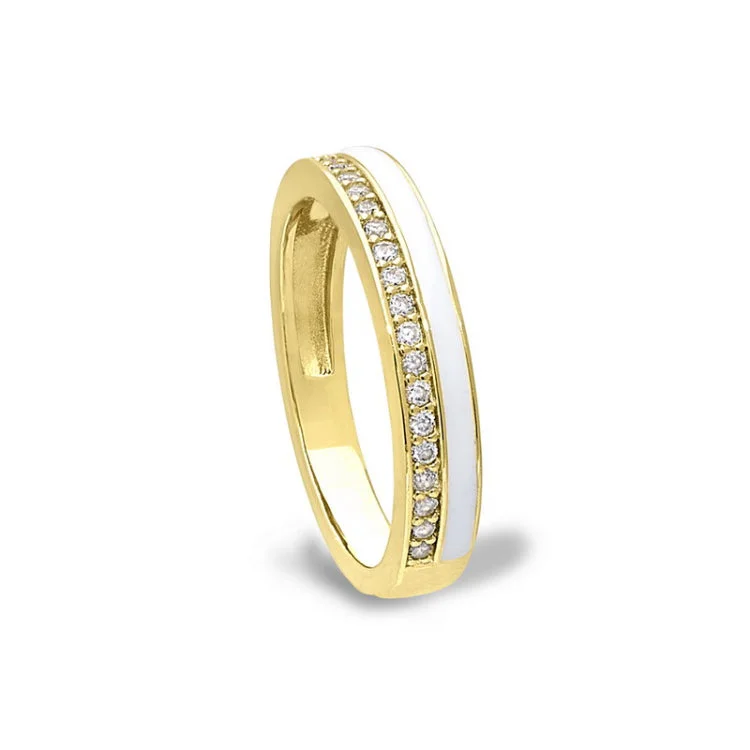 Yellow gold engagement rings for women -Gold Vermeil Sterling Silver Micropave Ring with with White Enamel and Simulated Diamondss