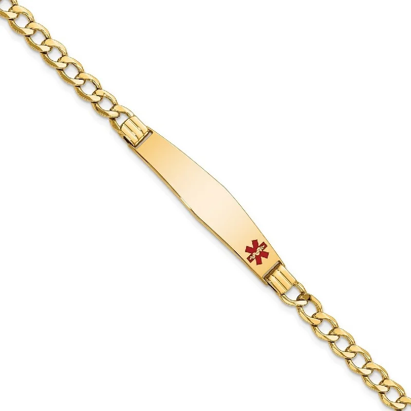 Stackable bracelets for women -Curata 14k Yellow Gold 9mm Engravable Medical Red Enamel Miami Curb ID Bracelet